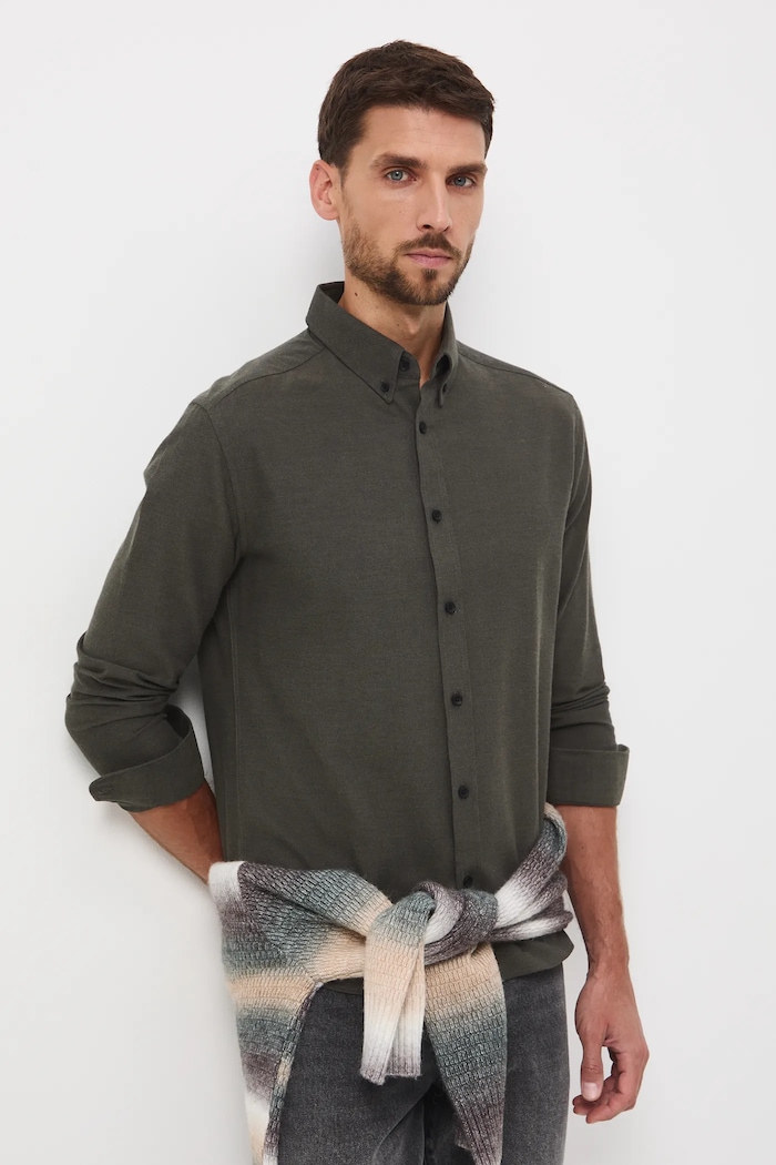 Koszula męska z kołnierzykiem button-down gładkie zielony RW25-KDM093