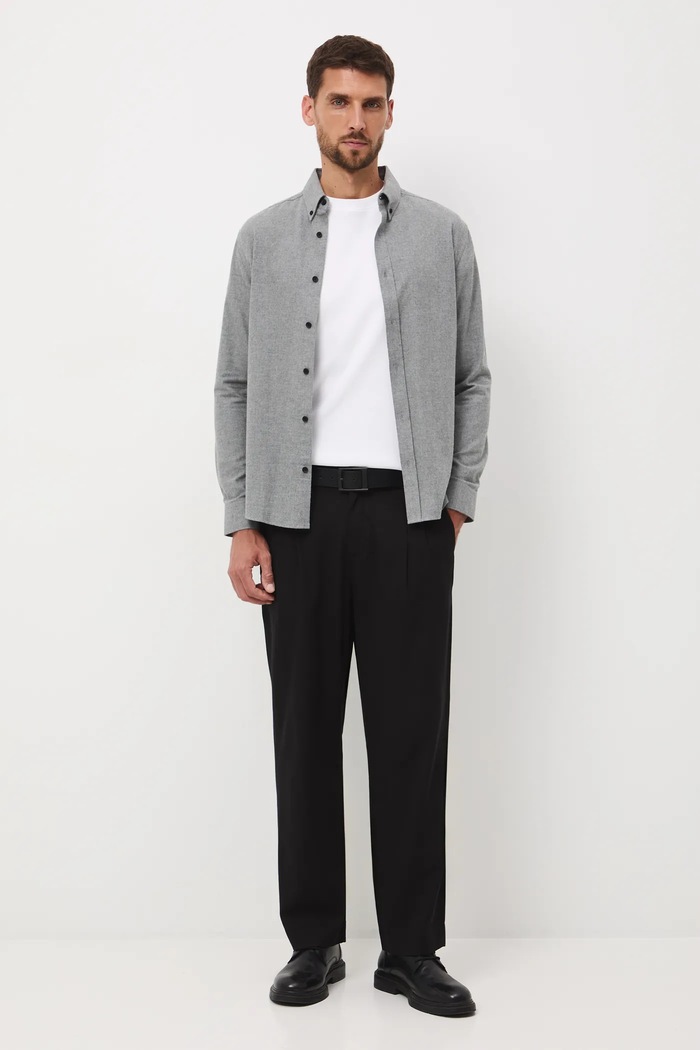 Koszula męska z kołnierzykiem button-down gładkie szary RW25-KDM093