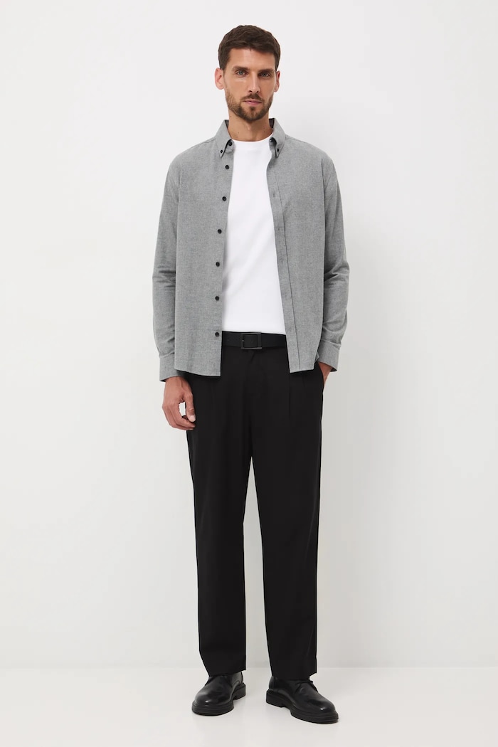 Koszula męska z kołnierzykiem button-down gładkie szary RW25-KDM093
