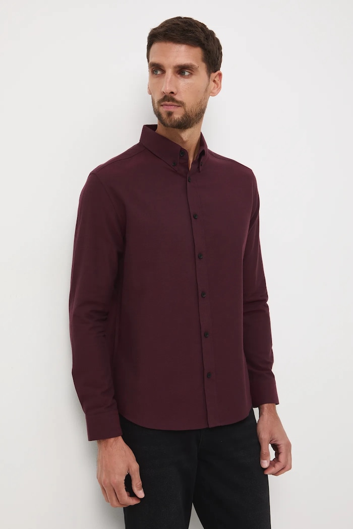 Košile pánská s límcem button-down s knoflíky burgundské RW25-KDM093