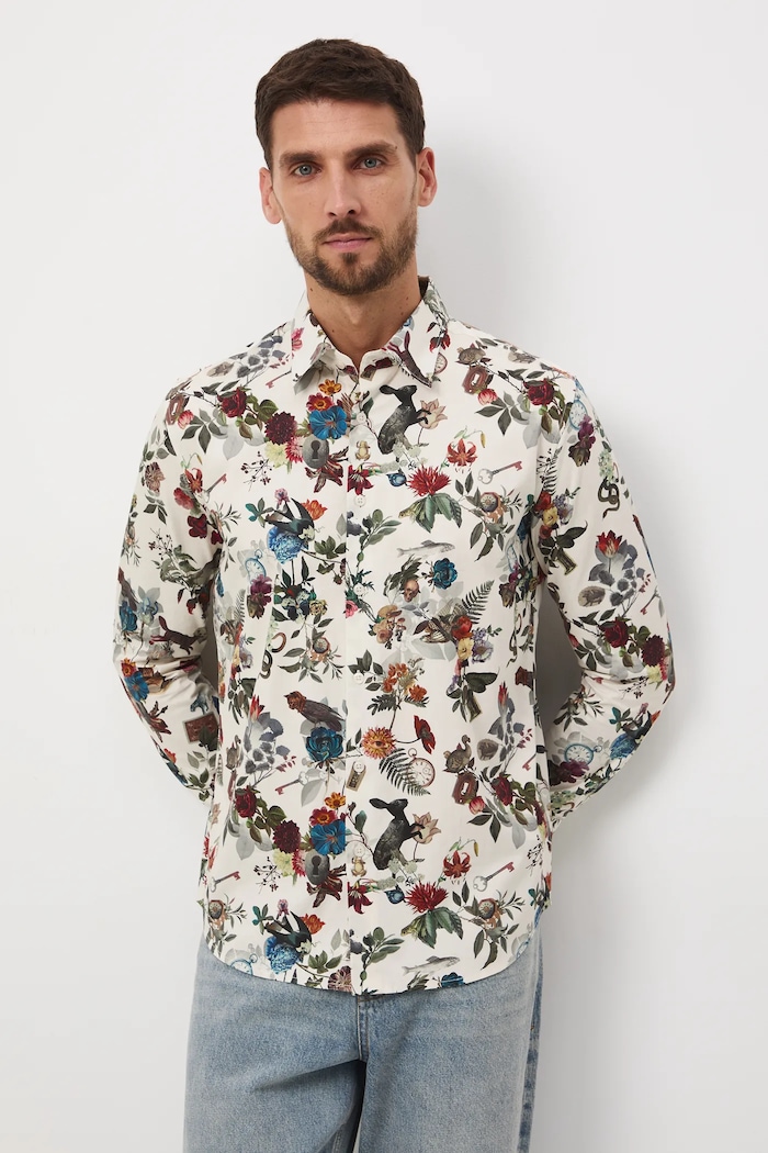 Koszula bawełniana męska z kołnierzykiem klasycznym wzorzysta RW25-KDM906 multicolor RW25