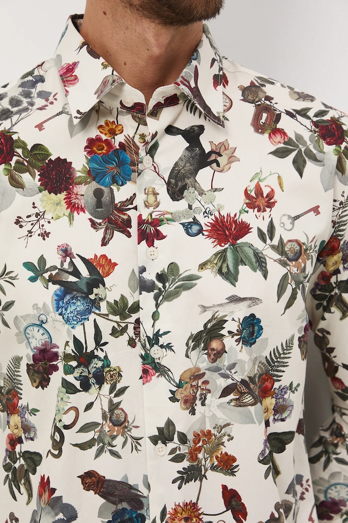 Koszula bawełniana męska z kołnierzykiem klasycznym wzorzysta RW25-KDM906 multicolor
