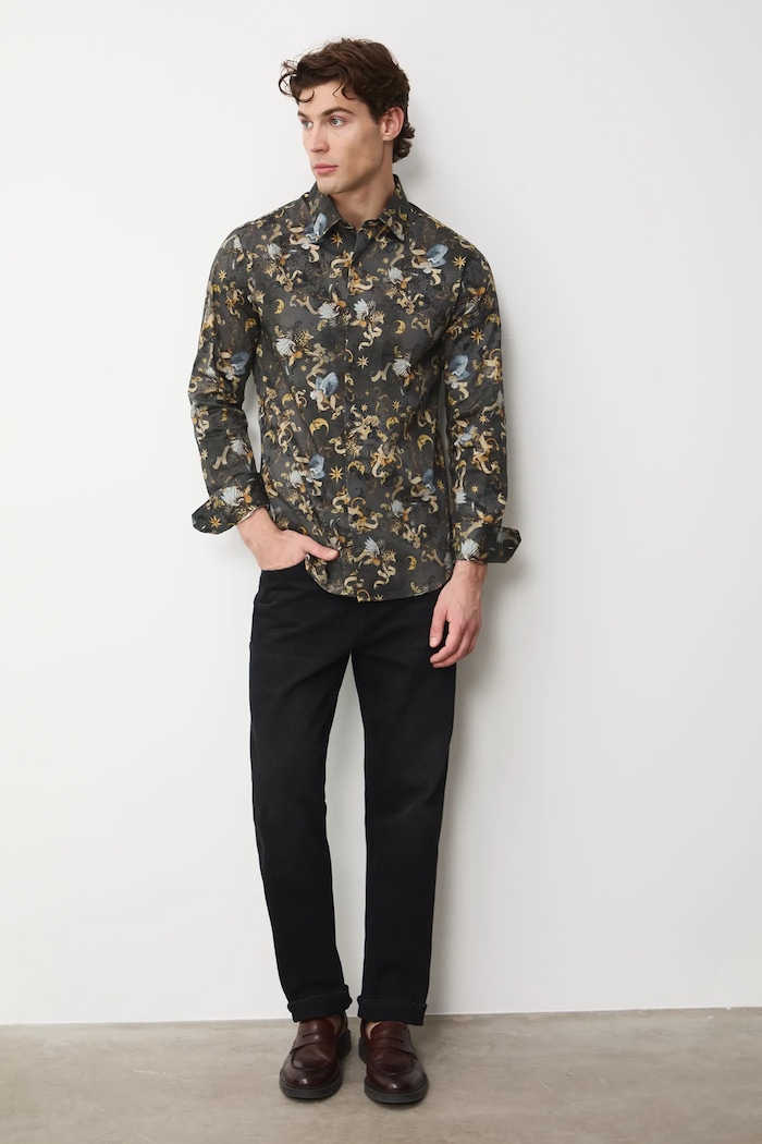 Koszula męska z kołnierzykiem klasycznym wzorzysta casual multicolor RW25-KDMA13