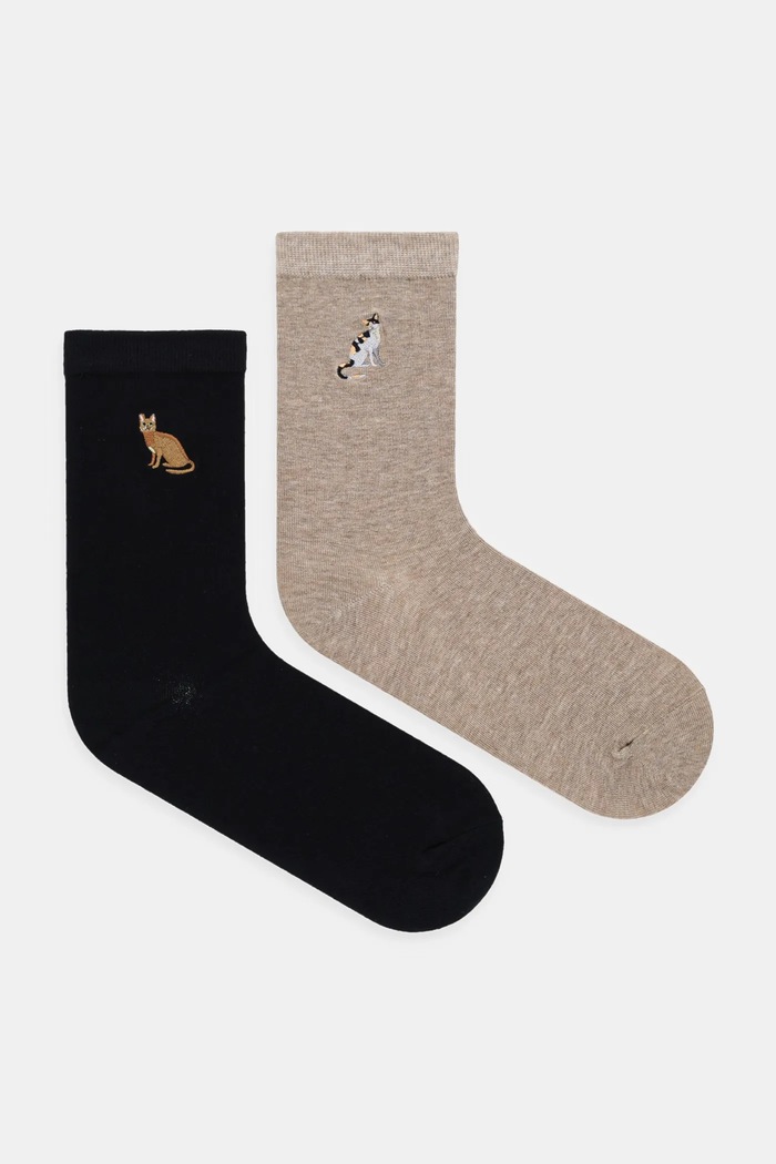 Skarpetki z bawełną damskie z ozdobnym haftem w koty (2-pack) skarpetki długie multicolor RW25-LGD618