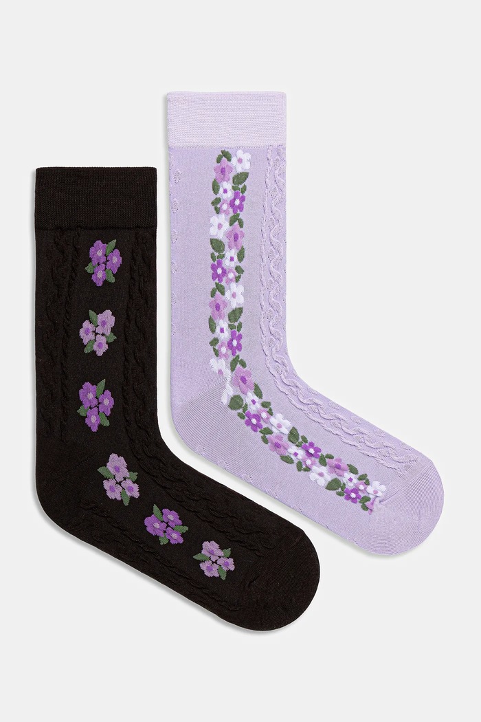 Skarpetki bawełniane damskie w kwiaty (2-pack) skarpetki długie multicolor RW25-LGD806