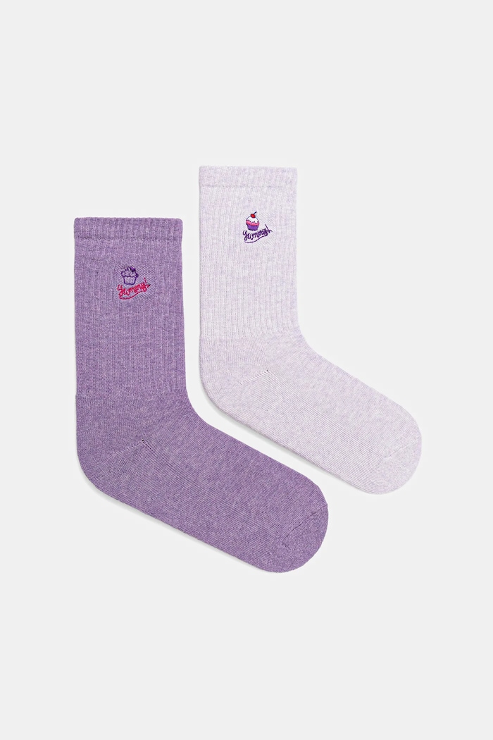 Skarpetki damskie z włóknem bambusowym z ozdobnym haftem (2-pack) skarpetki długie fioletowy RW25-LGDA03