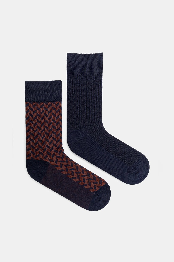 Skarpetki z bawełną męskie z geometrycznym wzorem (2-pack) skarpetki długie multicolor RW25-LGM808