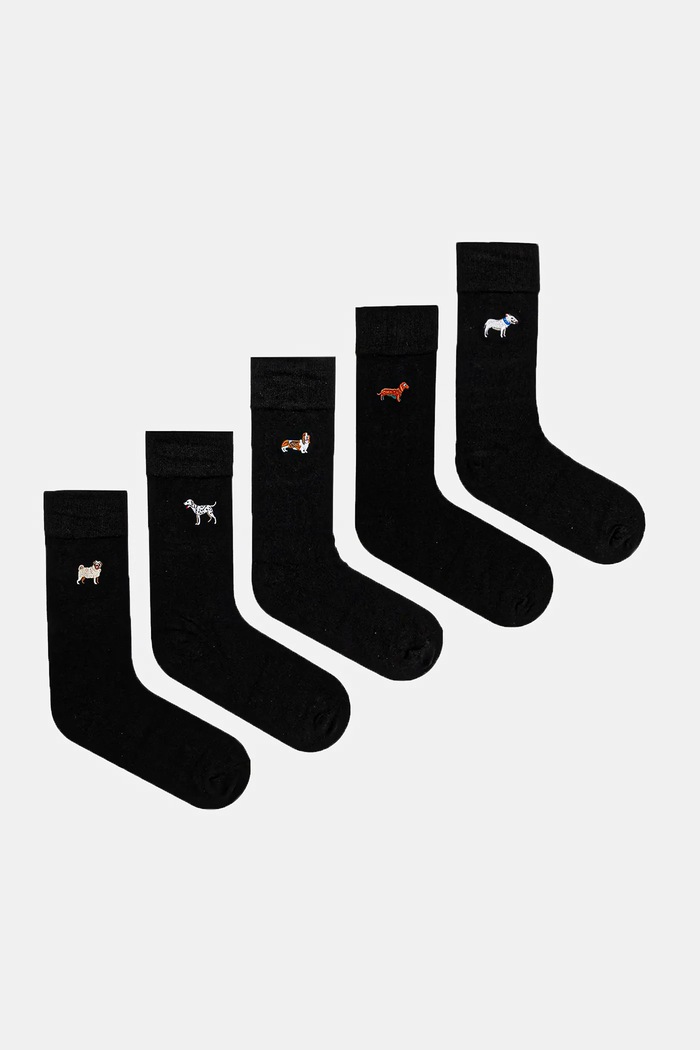 Skarpetki bawełniane męskie z ozdobnym haftem w psy (5-pack) skarpetki długie czarny RW25-LGMA10