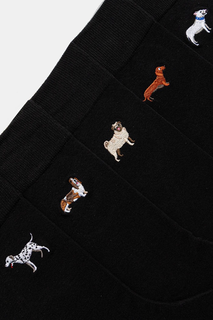 Skarpetki bawełniane męskie z ozdobnym haftem w psy (5-pack) czarny RW25-LGMA10