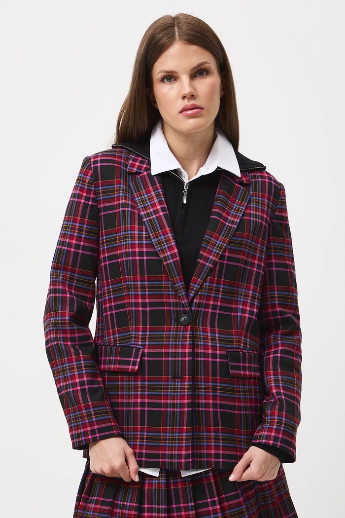 Marynarka damska w kratę tkanina multicolor RW25-MKD600