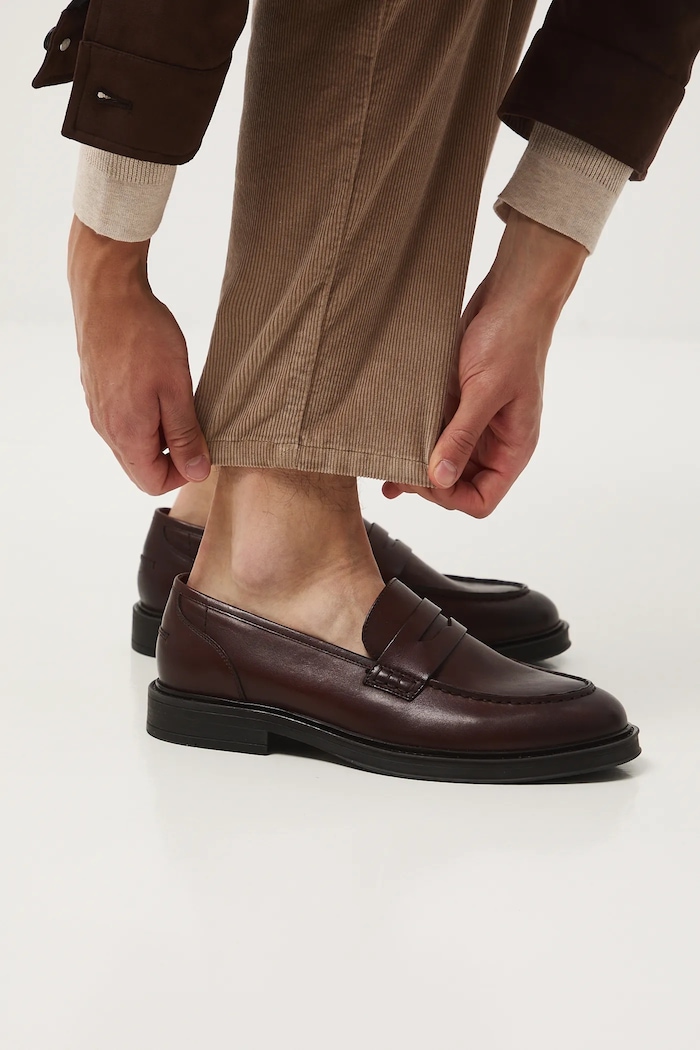 Mokasyny skórzane męskie eleganckie brązowy RW25-OBM311