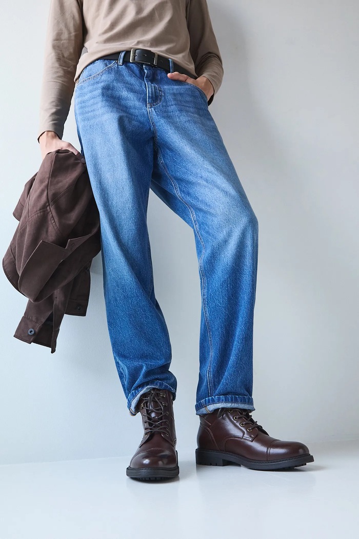 Buty wysokie męskie z imitacji skóry casual brązowy RW25-OBM601