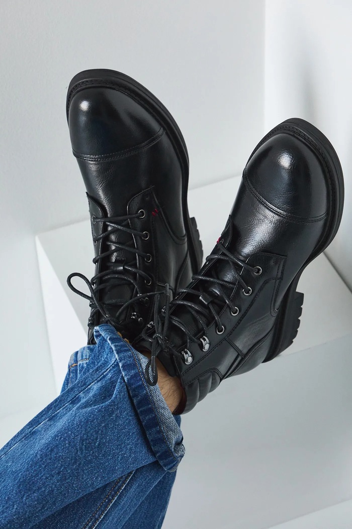 Buty wysokie męskie z imitacji skóry casual czarny RW25-OBM601