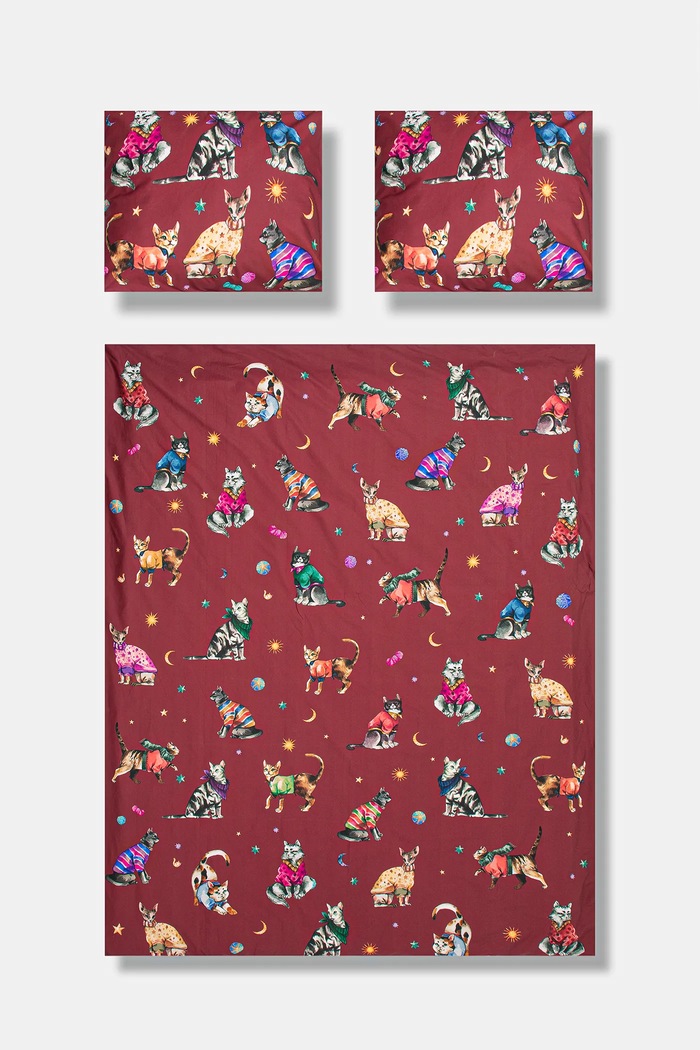 Komplet pościeli bawełnianej w koty 160 x 200 cm multicolor RW25-PCU808