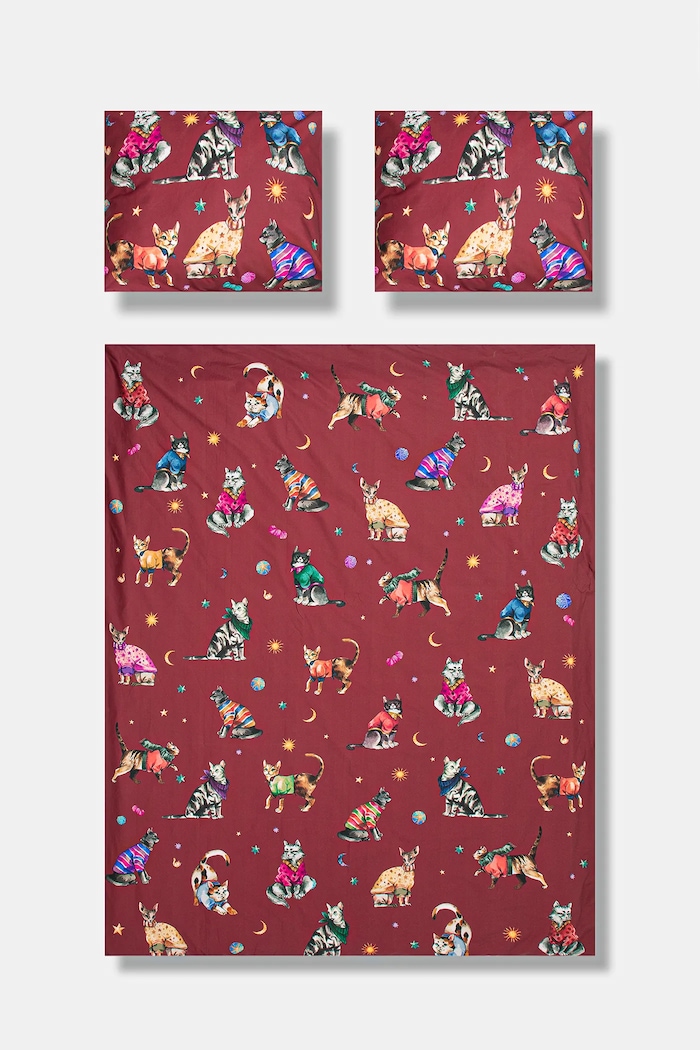 Komplet pościeli bawełnianej w koty 160 x 200 cm multicolor RW25-PCU808
