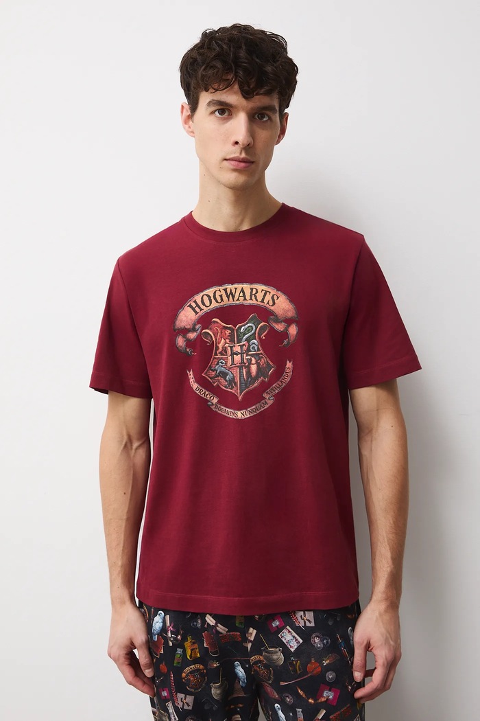 Piżama bawełniana męska z kolekcji Harry Potter bordowy RW25-PJMB01