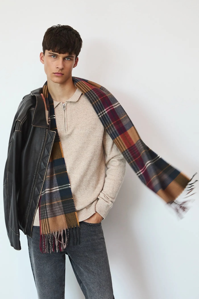 Szal męski w kratę z wiskozą multicolor RW25-SAM713