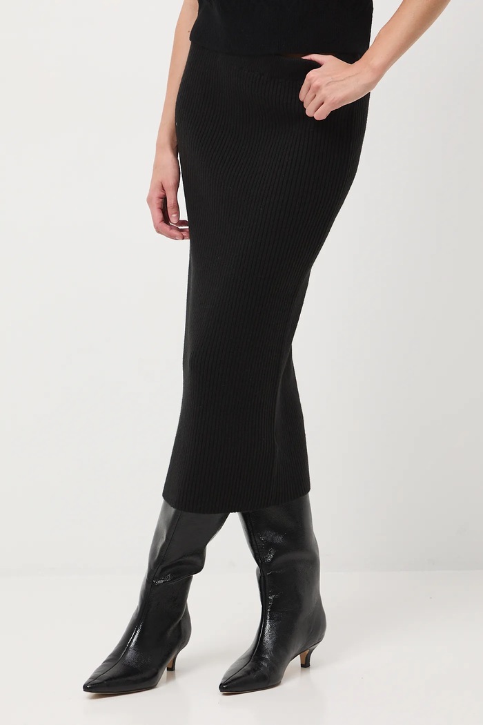 Spódnica damska maxi prążkowana casual czarny RW25-SDD070