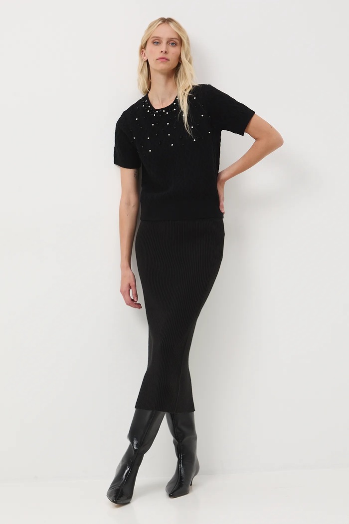 Spódnica damska maxi prążkowana RW25-SDD070 czarny RW25