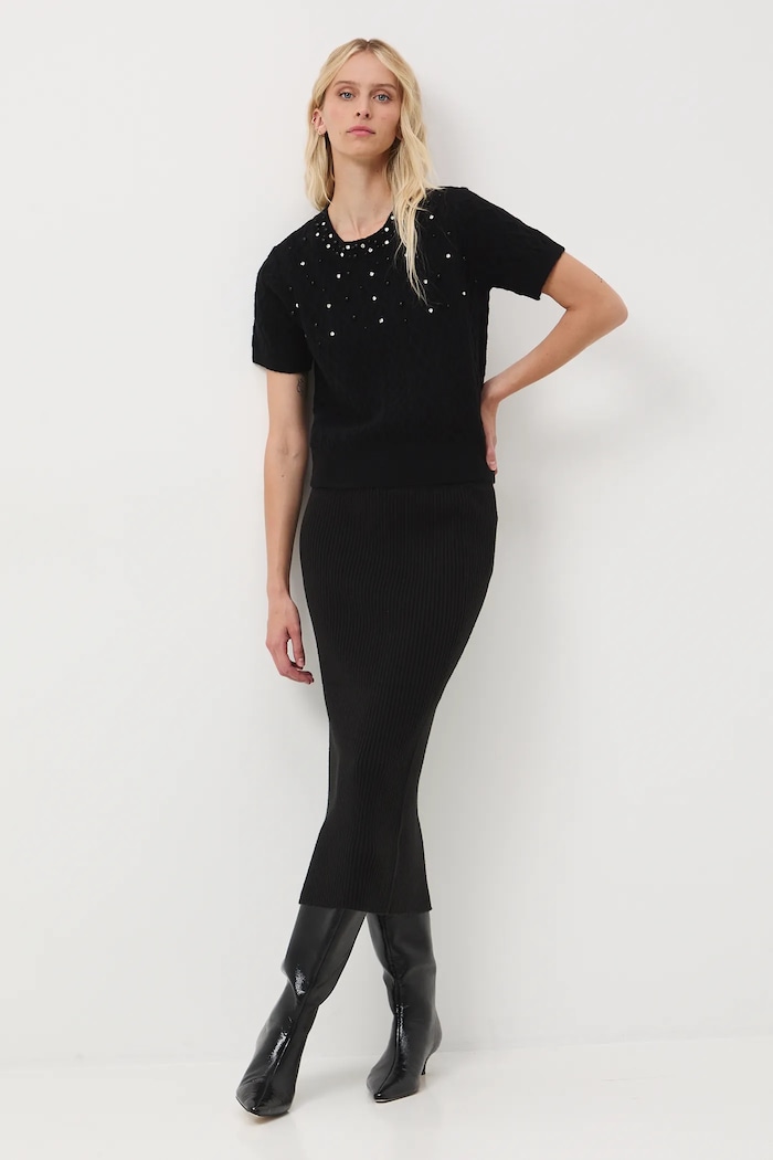 Spódnica damska maxi prążkowana RW25-SDD070 czarny RW25