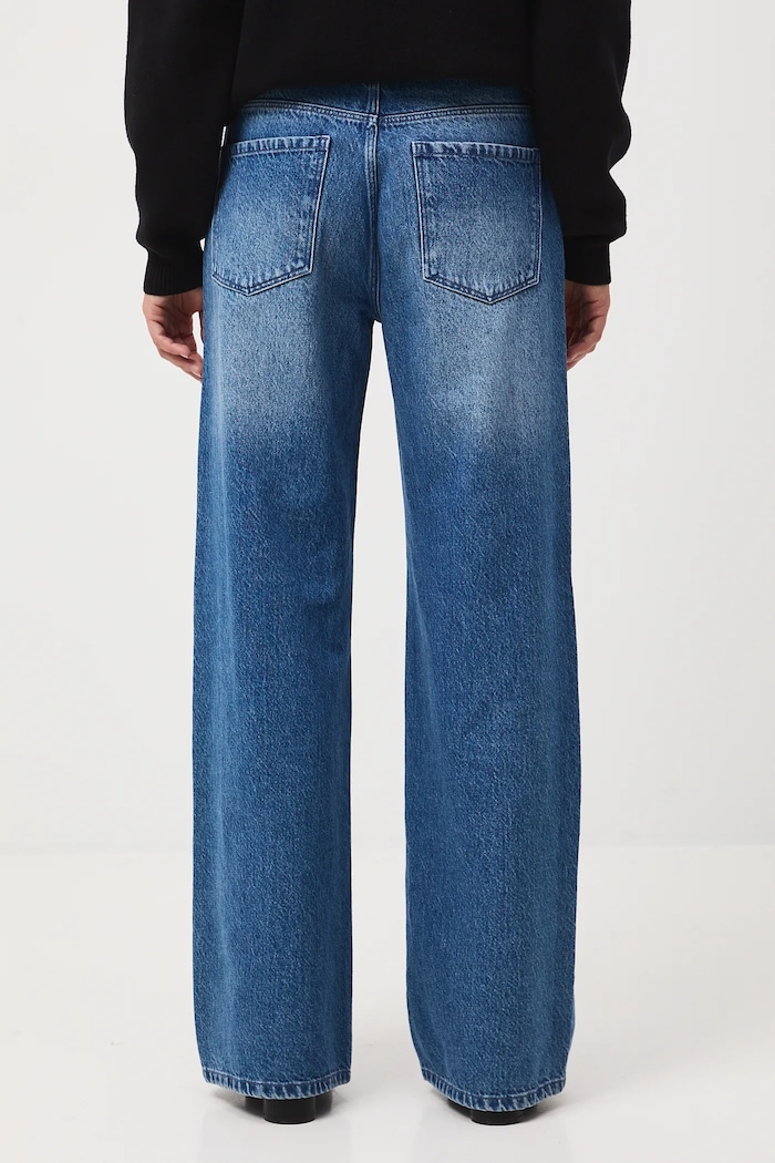 Odzież Jeansy bawełniane damskie wide leg z efektem sprania RW25-SJD510 niebieski