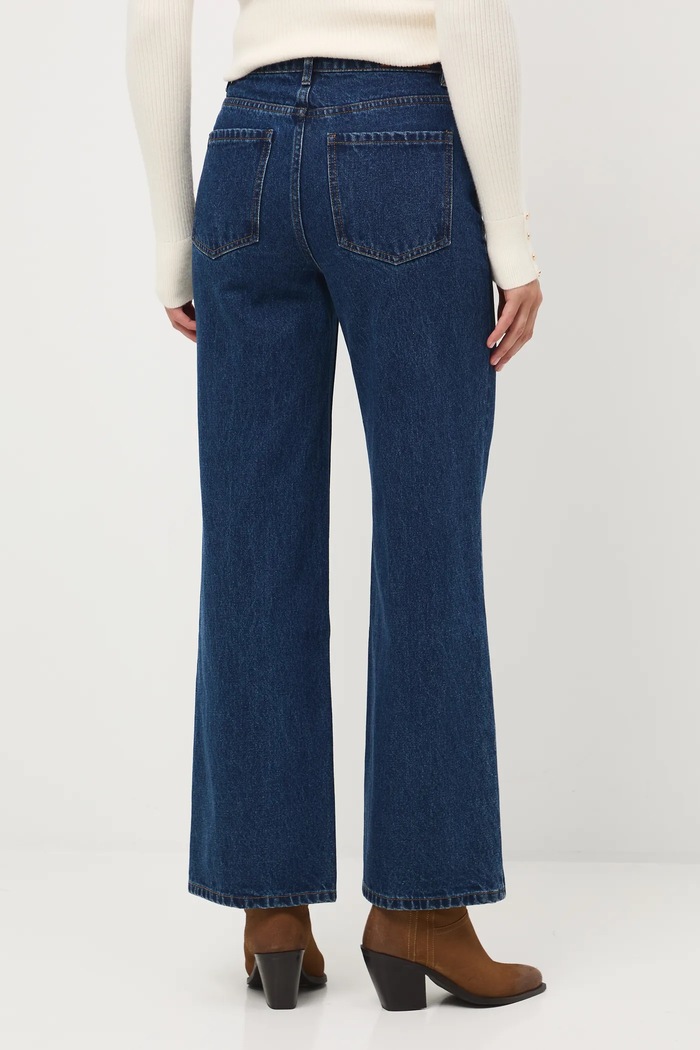 Odzież Jeansy bawełniane damskie wide leg z efektem sprania RW25-SJD600 granatowy