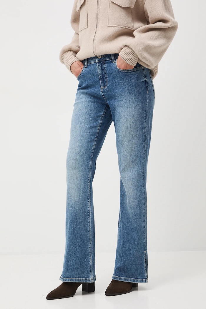 Jeansy damskie flare z efektem sprania RW25-SJD604 niebieski RW25