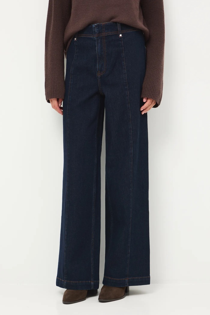 Jeansy damskie wide leg z przeszyciami granatowy RW25-SJD803