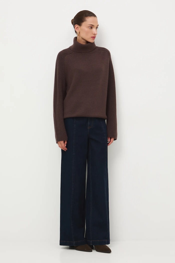 Jeansy damskie wide leg z przeszyciami RW25-SJD803 granatowy RW25