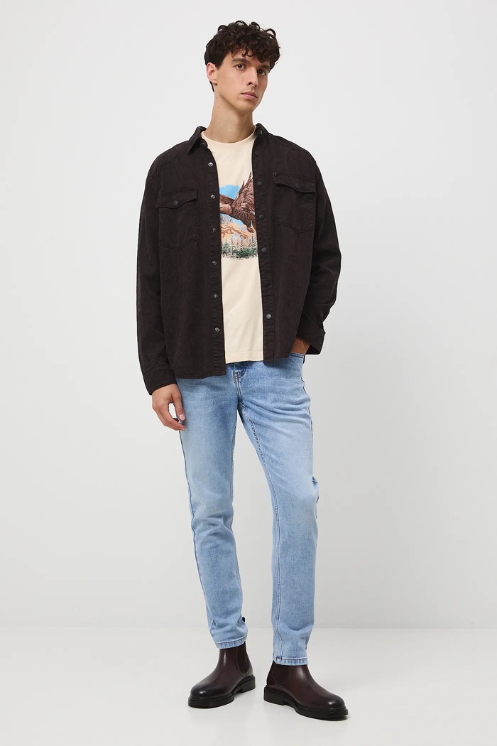 Jeansy męskie slim z efektem sprania RW25-SJM305 niebieski RW25