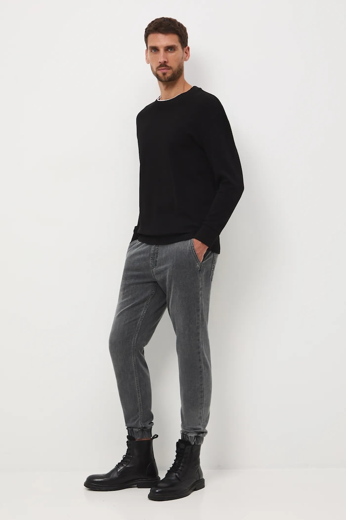 Jeansy męskie jogger z efektem sprania szary RW25-SJM906