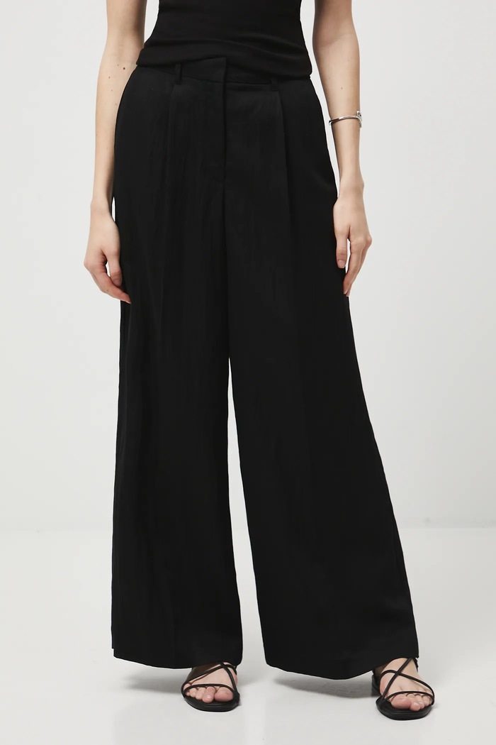 Spodnie damskie wide leg gładkie RW25-SPD300 czarny RW25