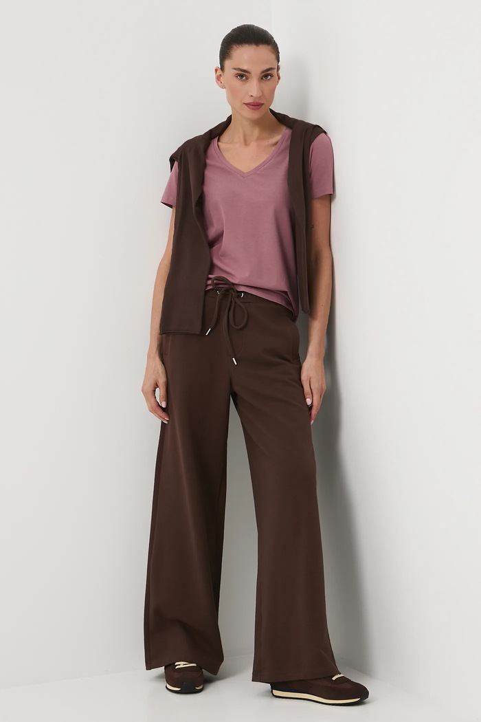Spodnie dresowe damskie wide leg brązowy RW25-SPD307