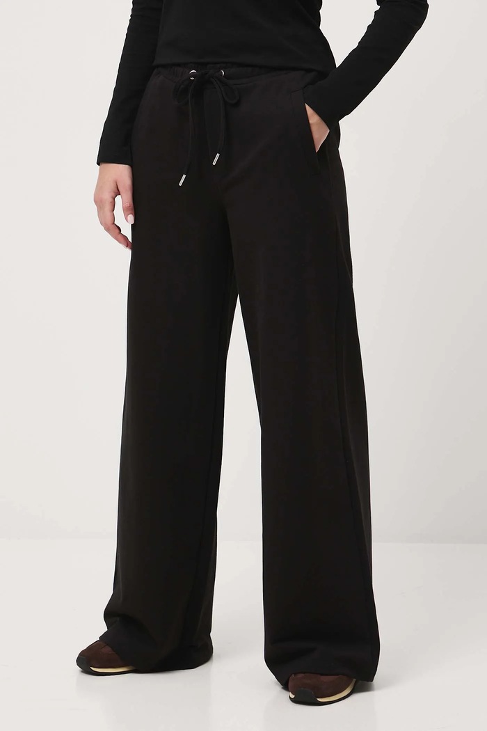 Spodnie dresowe damskie wide leg z elastanem czarny RW25-SPD307