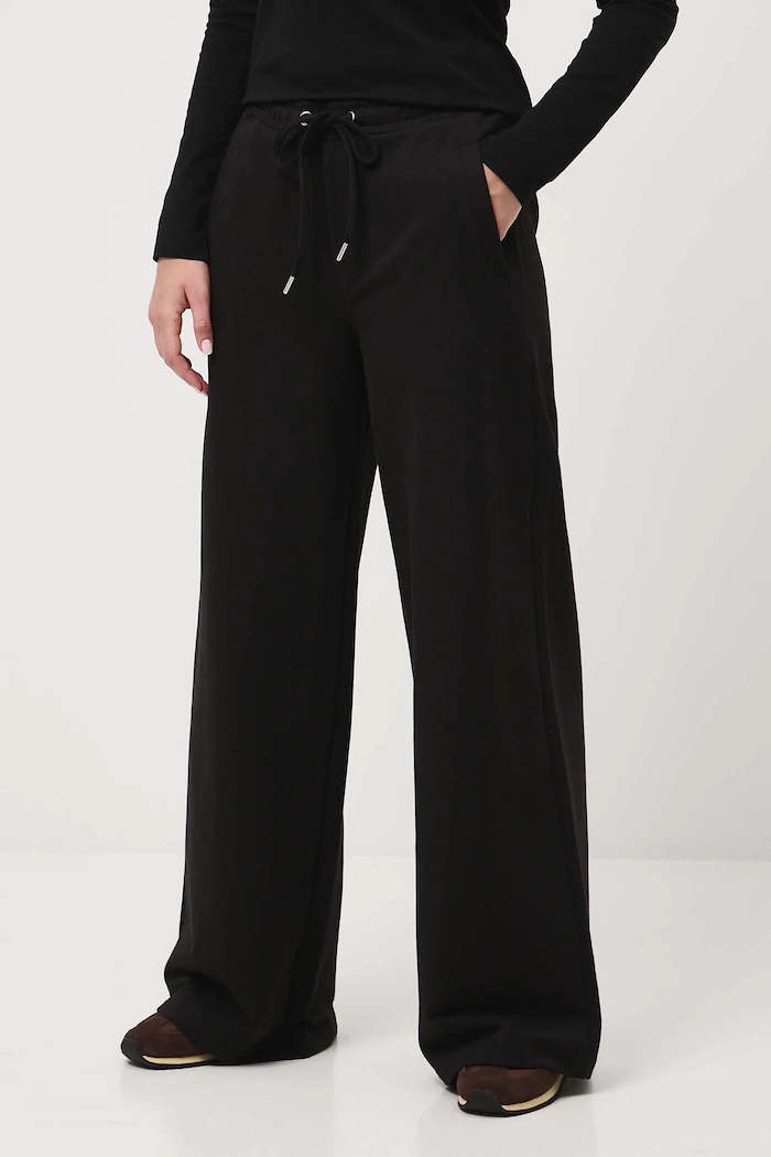 Spodnie dresowe damskie wide leg z elastanem czarny RW25-SPD307