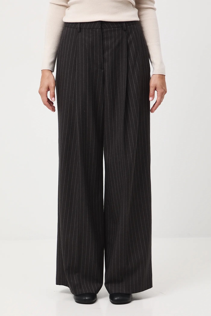 Spodnie z domieszką wełny damskie wide leg RW25-SPD500 szary RW25