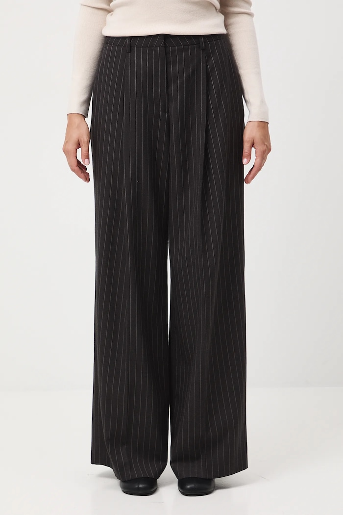 Spodnie z domieszką wełny damskie wide leg RW25-SPD500 szary RW25
