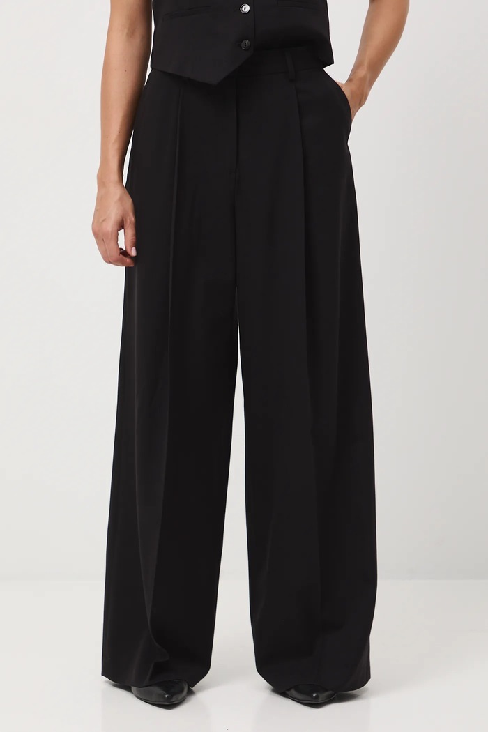 Spodnie z domieszką wełny damskie wide leg RW25-SPD500 czarny RW25