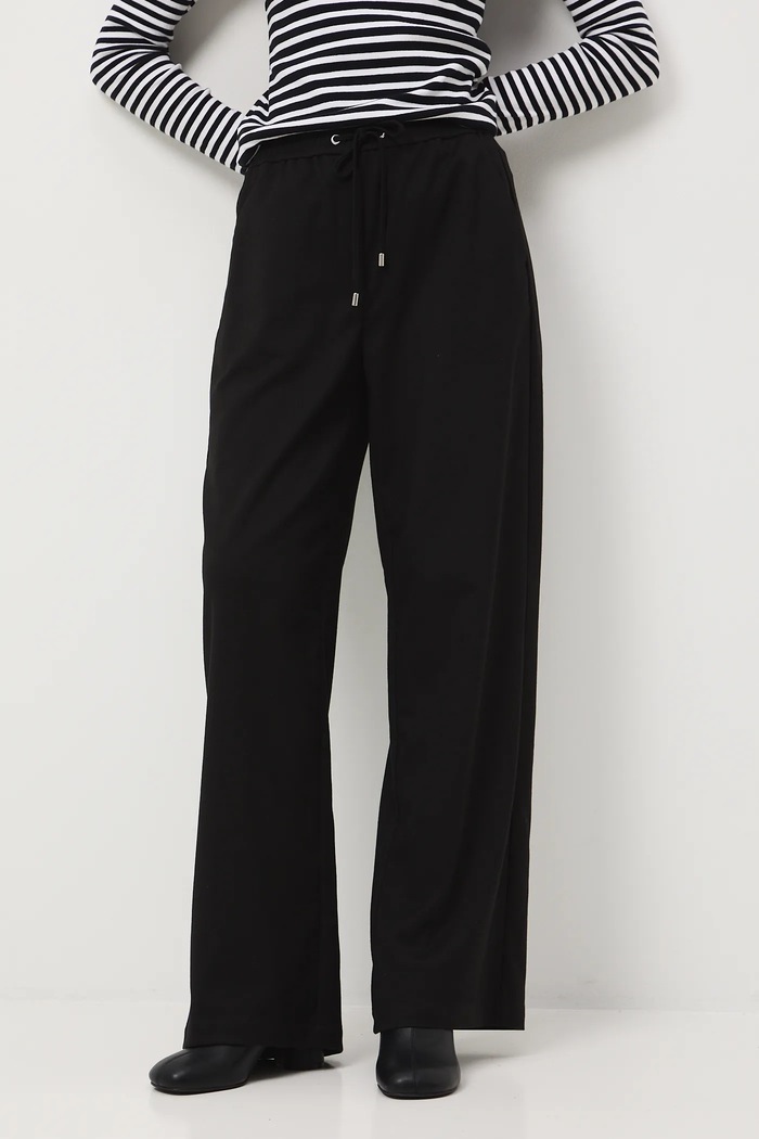 Spodnie damskie wide leg gładkie tkanina czarny RW25-SPD600