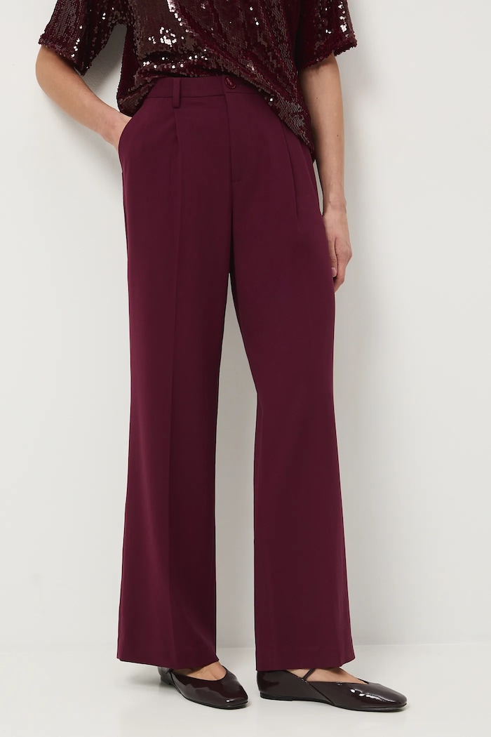 Spodnie damskie wide leg gładkie tkanina bordowy RW25-SPDA01