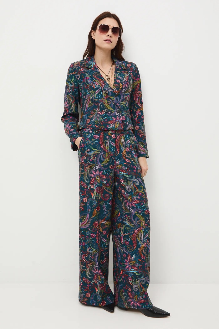 Spodnie damskie wide leg wzorzyste tkanina multicolor RW25-SPDC00