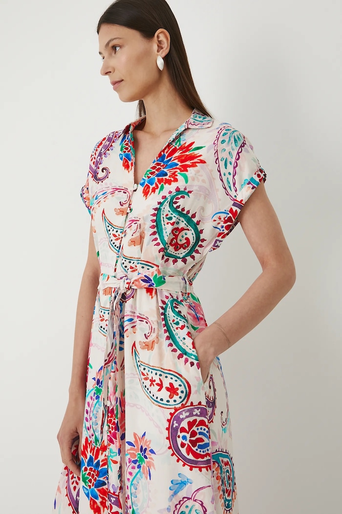 Sukienka damska midi z paskiem wzorzysta multicolor RW25-SUD010