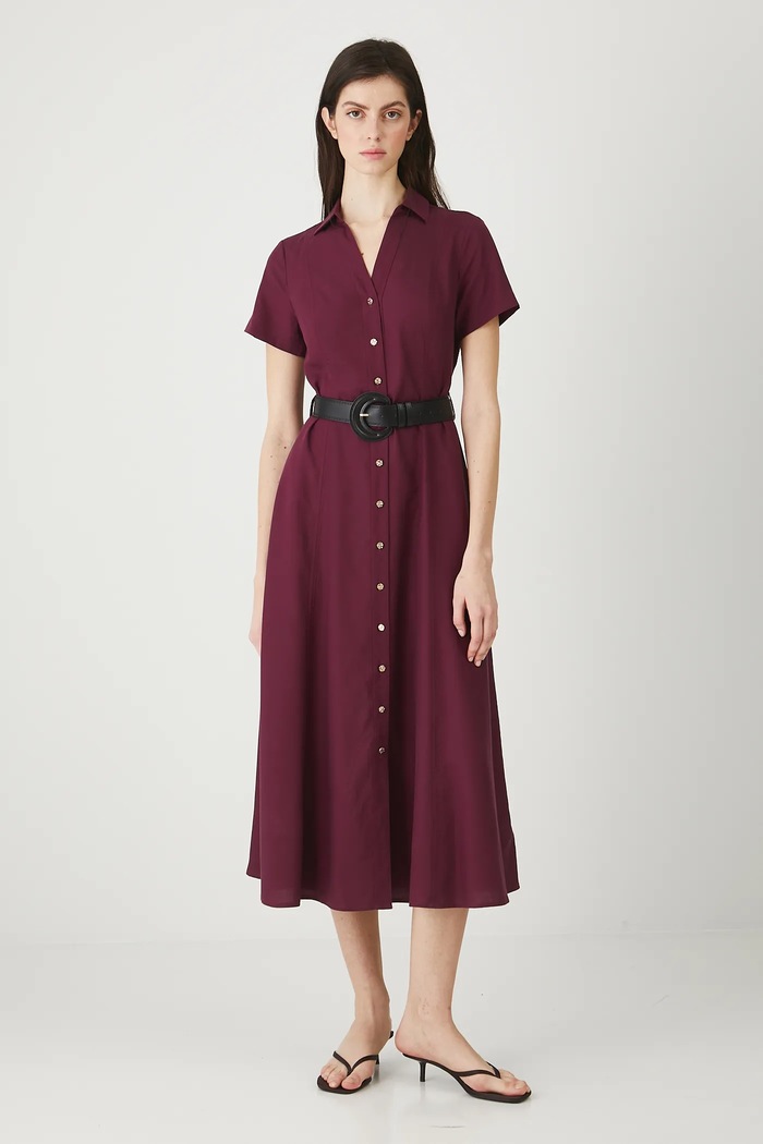Medicine sukienka z domieszką lnu RW25-SUD104 bordowy RW25