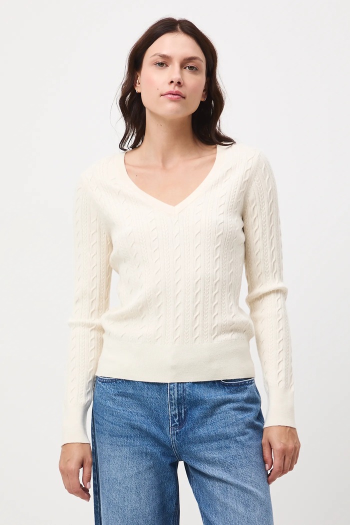 Sweter damski z warkoczowym splotem RW25-SWD052 beżowy RW25