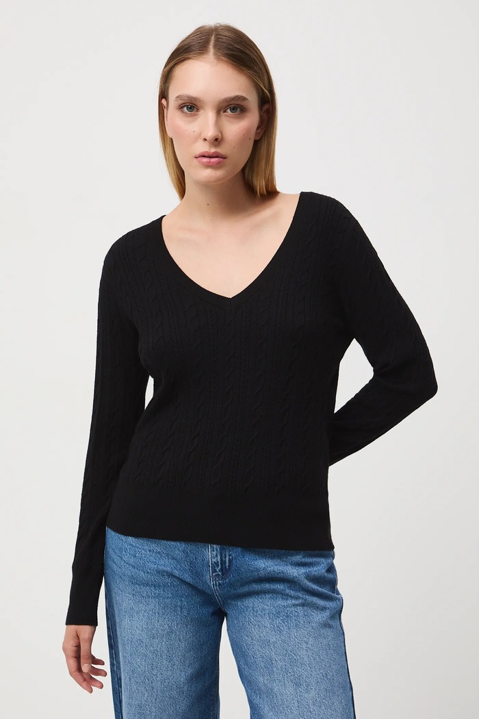 Sweter damski z warkoczowym splotem pozostałe czarny RW25-SWD052