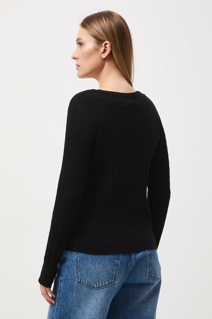 Odzież Sweter damski z warkoczowym splotem RW25-SWD052 czarny