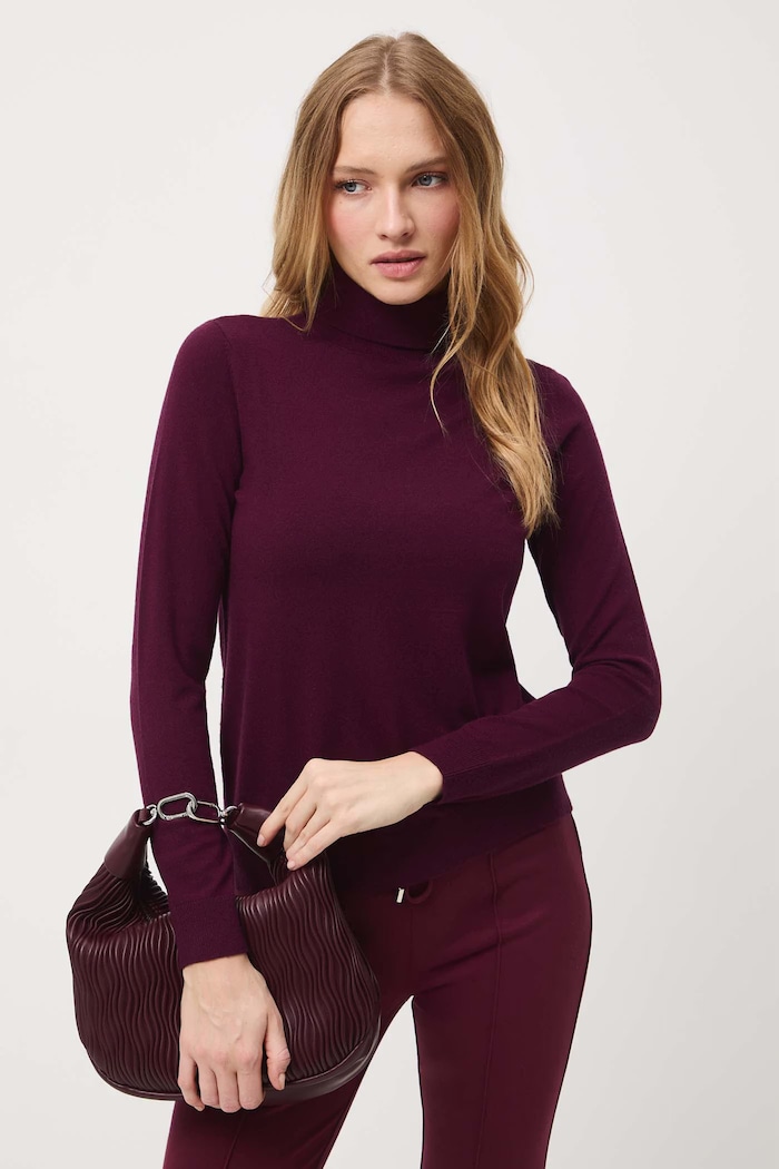 Sweter damski gładki z wiskozą pozostałe bordowy RW25-SWD071