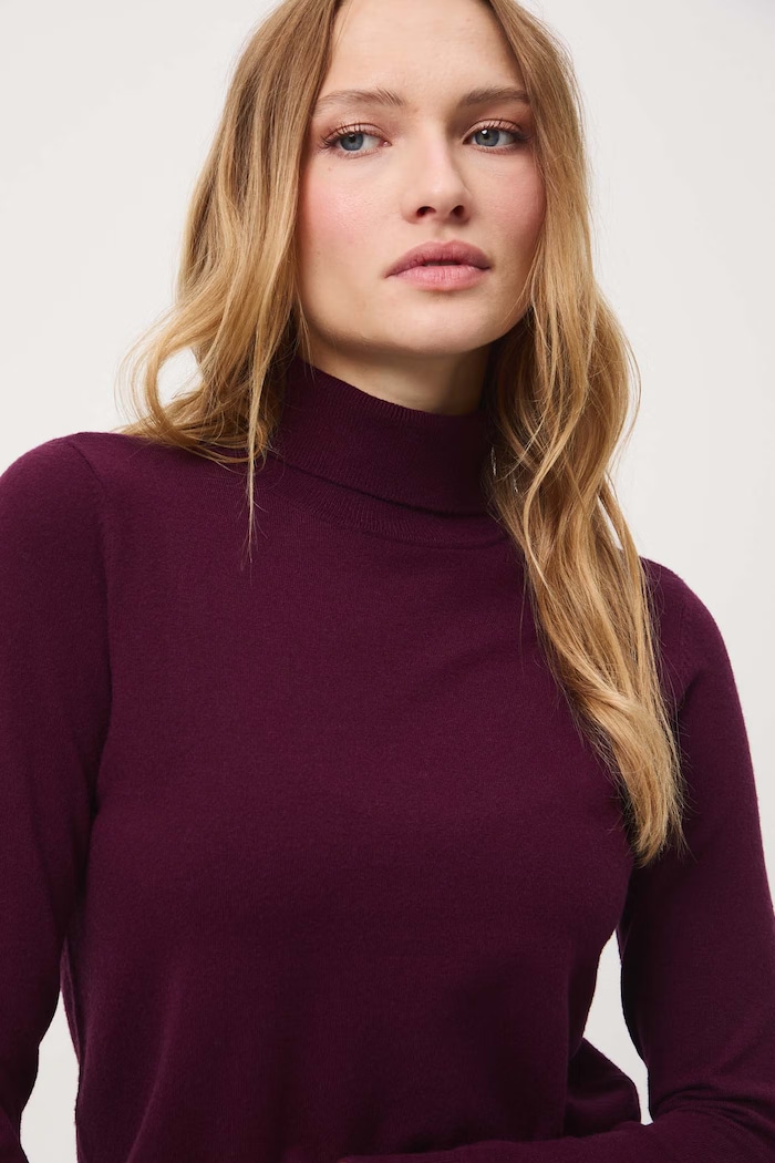Sweter damski gładki z wiskozą bordowy RW25-SWD071