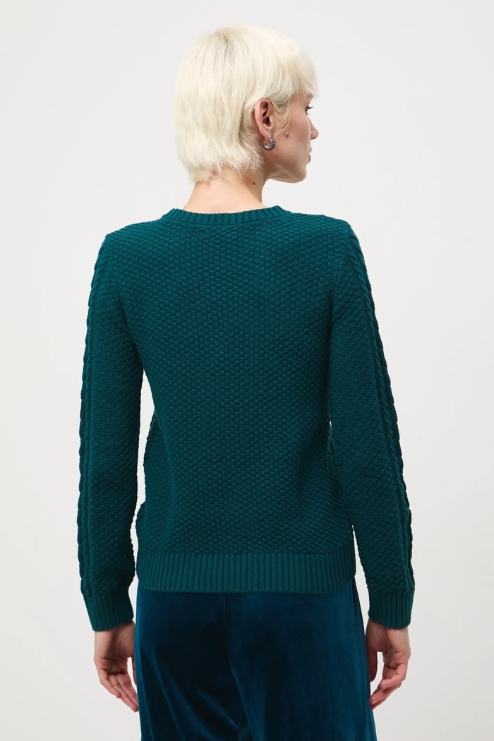 Sweter damski z warkoczowym splotem turkusowy RW25-SWD0A0
