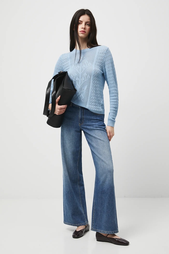 Sweter bawełniany damski ażurowy RW25-SWD304 niebieski RW25